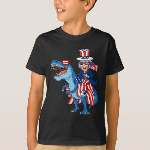 Uncle Sam riding T Rex 4. Juli Jungs Mädchen Kinde T-Shirt