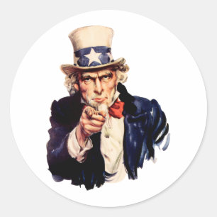 Uncle Sam Seinen Finger zeigend Runder Aufkleber