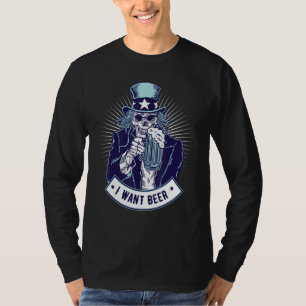 Uncle Sam Skull I Woll Beer Skull Drinking Beer T-Shirt