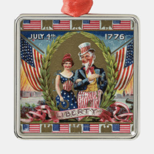 Uncle Sam Und Dame Liberty Silbernes Ornament
