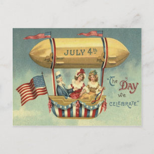 Uncle Sam US Flag Zeppelin Air Balloon Postkarte