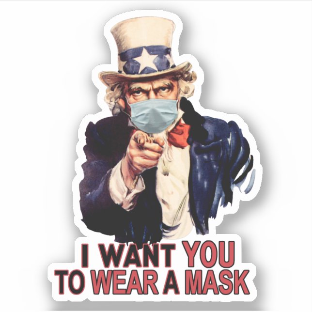 Uncle Sam Will dir, eine Gesichtsmaske USA zu trag Aufkleber (Vorderseite)
