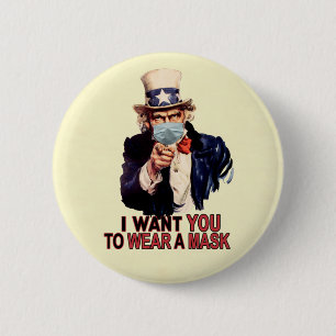 Uncle Sam Will dir, eine Gesichtsmaske USA zu trag Button