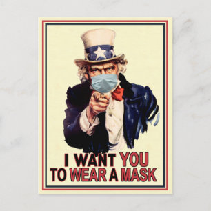 Uncle Sam Will dir, eine Gesichtsmaske USA zu trag Postkarte