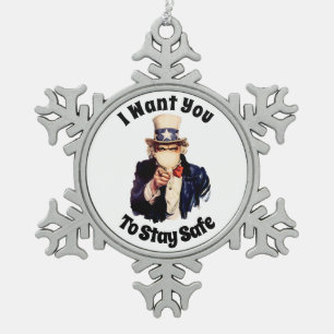 Uncle Sam Will Ihnen, Safe Bleibe Schneeflocken Zinn-Ornament