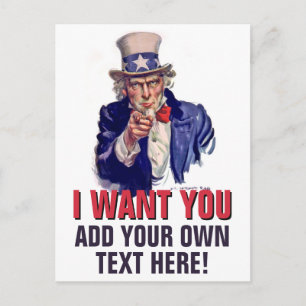 Uncle Sam Will Sie! Kundenspezifische Text Postkarte