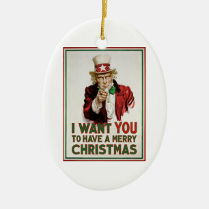 Uncle Sam Will SIE, um frohen Weihnachten zu haben Keramik Ornament