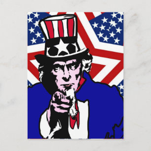 Uncle Sam with Stars & Stripes Hintergrund Postkarte