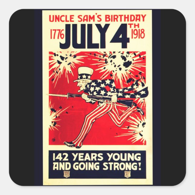 Uncle Sam's 142. Geburtstag Quadratischer Aufkleber (Vorderseite)