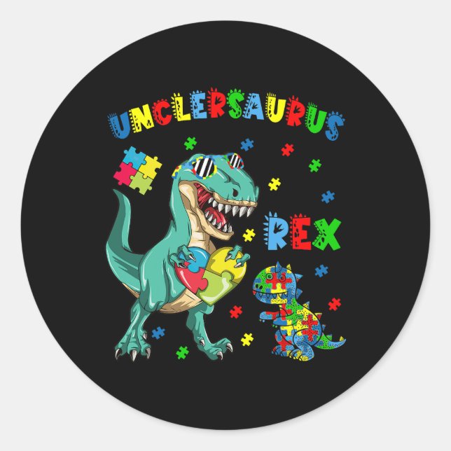 Unclesaurus Autism Awareness Onkel Dinosaur Puzzle Runder Aufkleber (Vorderseite)
