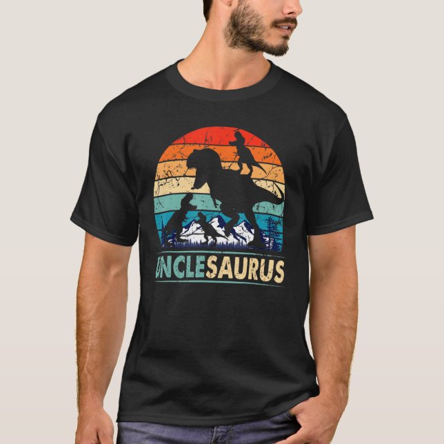 Unclesaurus T Rex Uncle Dinosaurier 3 Kinder Funny T-Shirt (Vorderseite)