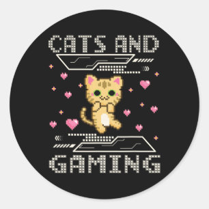 Und Gaming für das Videospiel Cat Lover Gamer Runder Aufkleber