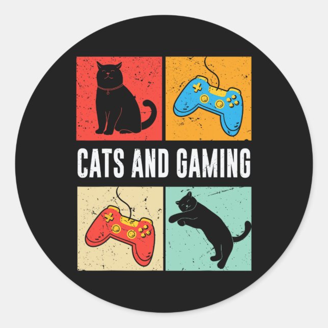 Und Gaming für das Videospiel Cat Lover Gamer Runder Aufkleber (Vorderseite)