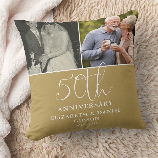 Und jetzt 2 Foto 50. Hochzeitstag Kissen (Then And Now 2 Photo 50th Wedding Anniversary Throw Pillow)