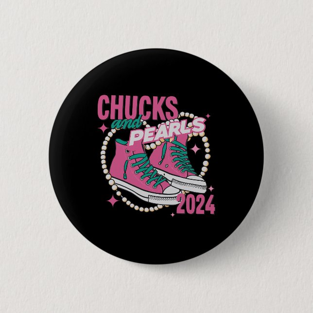 Und Perlen, ich bin bei ihr Kamala 2024 Button (Vorderseite)