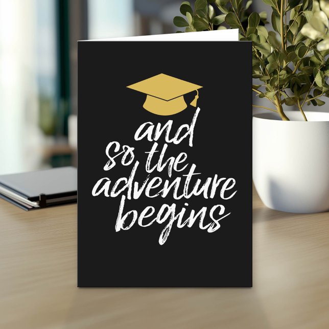 Und so beginnt das Abenteuer mit dem Black Gold Ab Karte (Custom Graduation Greeting Card - Add the Graduate's Name)