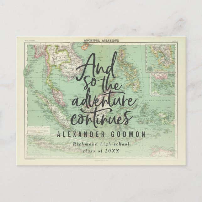 Und so setzt das Abenteuer die Einladung Postkarte (Vorderseite)