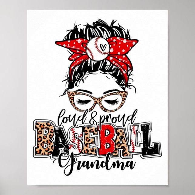 Und stolz Baseball Grandma Messy Bun Leopard Poster (Vorne)