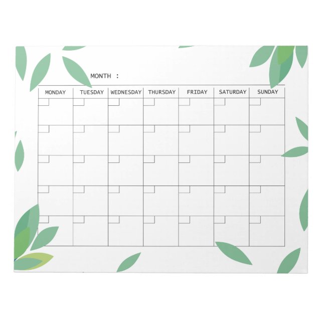Undated fresh Green Minimalist Monthly Planner  Notizblock (Vorderseite)