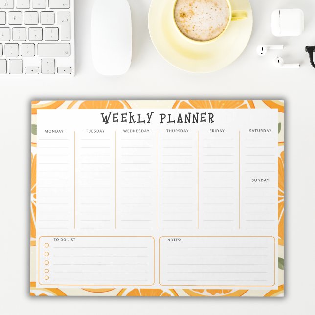 Undated Vertical Weekly Planner, Orange Border Notizblock (Von Creator hochgeladen)