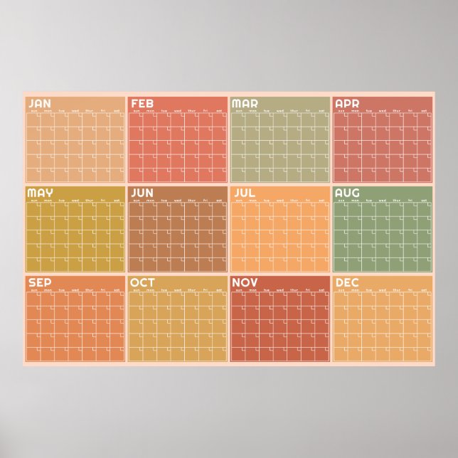 Undatierter leerer Erdtöne-Boho-Planer-Kalender  Poster (Vorne)