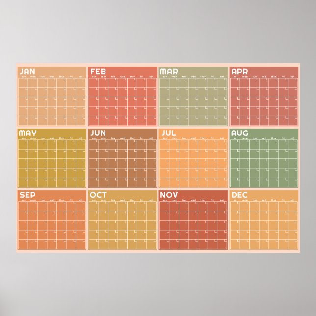 Undatierter leerer Erdtöne-Boho-Planer-Kalender  Poster (Vorne)