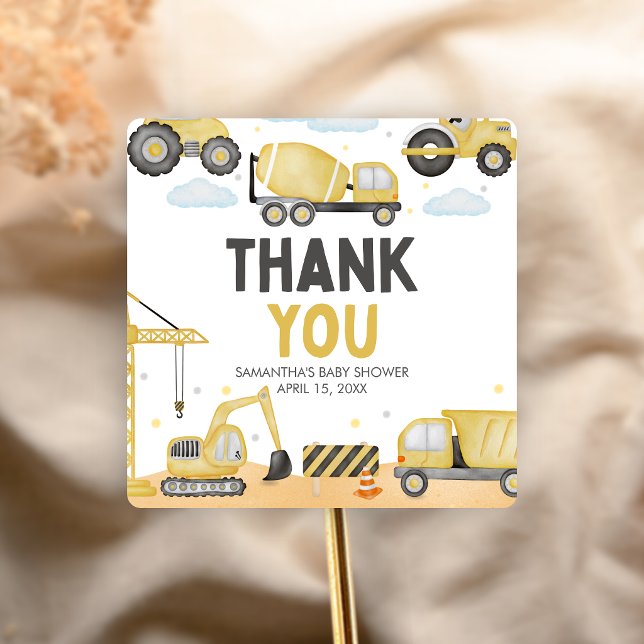 Under Construction Baby Shower Quadratischer Aufkleber (Caution Baby Under Construction Baby Shower Sticker)