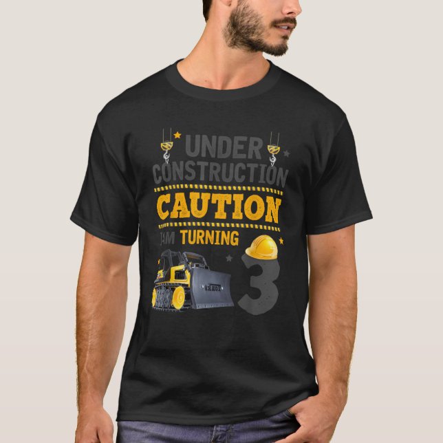Under Construction Caution 3rd Birthday Bulldozer  T-Shirt (Vorderseite)