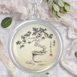 Under my Care Versilberte Kette<br><div class="desc">Under My Care is a Chinese brush painting of my little bonsai in traditional free style (Xie Yi) technique. Ink on rice paper. A classic ink painting. The ultimate challenge for the Bonsai designer is to expose the essence of the tree. The challenge for me was to transfer this onto...</div>