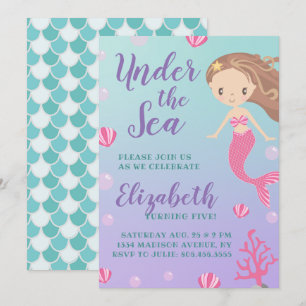 "Under Sea" Meerjungfrau zum Geburtstag Einladung