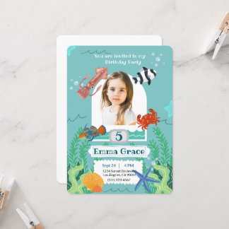 Under the Sea 5th Birthday Invitation with Photo Einladung