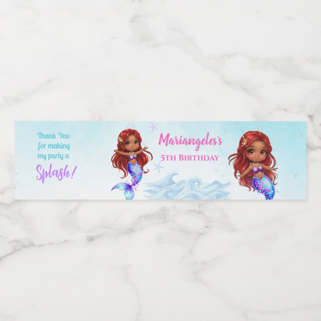 Under the sea - Afro Mermaid Birthday Wasserflaschenetikett (Einzelnes Label)