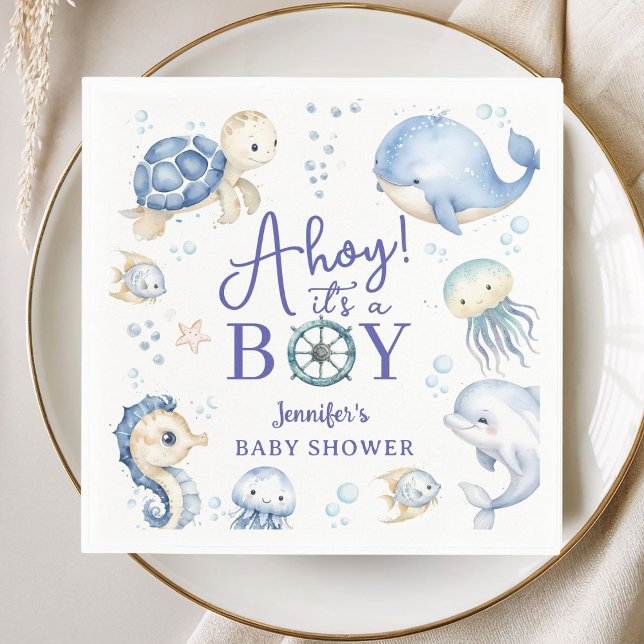 Under The Sea Ahoy It's A Boy Ocean Baby Shower Serviette (Von Creator hochgeladen)