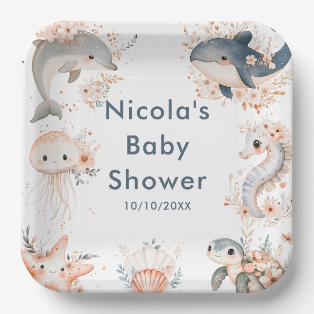 Under The Sea Animals Baby Shower Pappteller (Vorderseite)