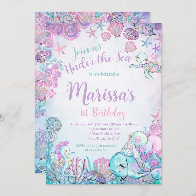 Under the Sea Animals Birthday Invitation Einladung (Vorne/Hinten)