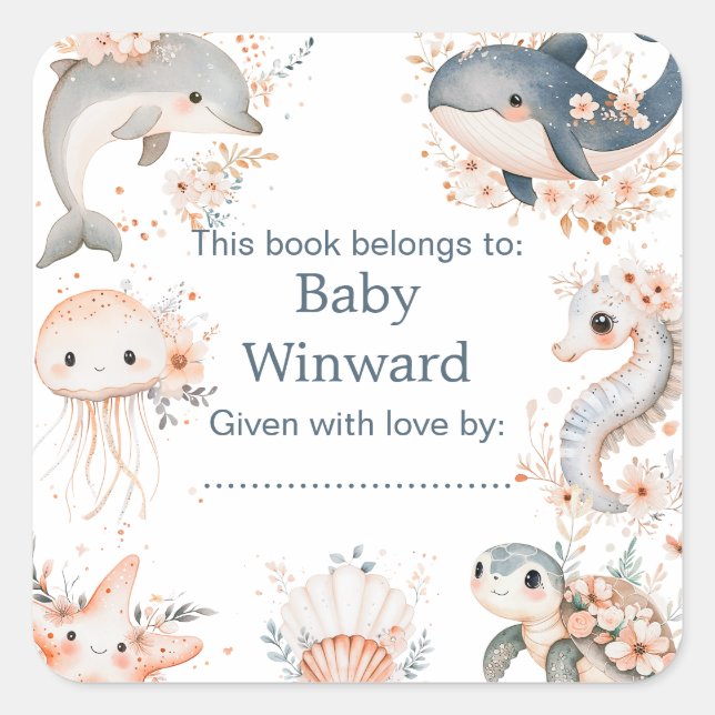 Under The Sea Animals Birthday Party Quadratischer Aufkleber (Vorderseite)