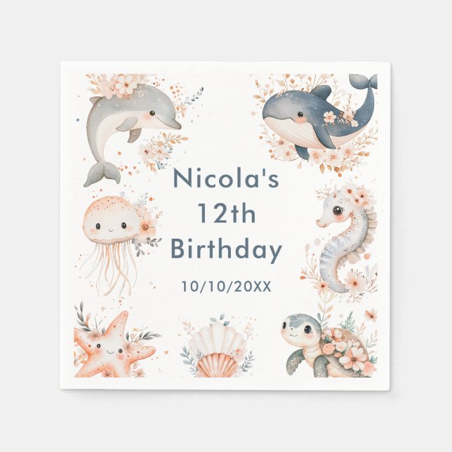 Under The Sea Animals Birthday Party Serviette (Vorderseite)