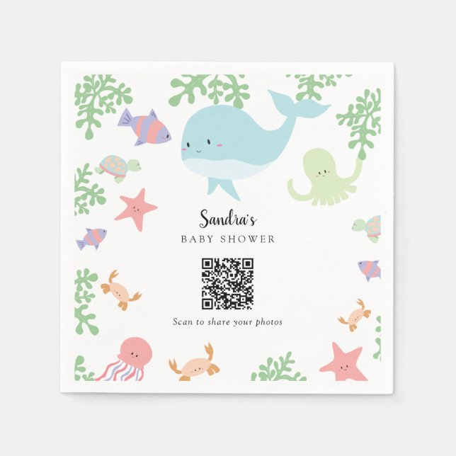 Under the Sea Baby Shower Foto teilen QR Code Serviette (Vorderseite)