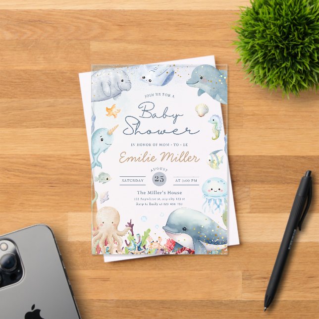 Under the Sea Baby Shower Ocean Animals Neutral Acryleinladungen (Insitu (Einladungskarte))