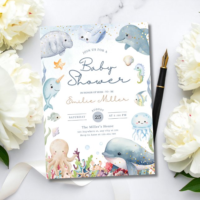 Under the Sea Baby Shower Ocean Gender Neutral Einladung (Von Creator hochgeladen)