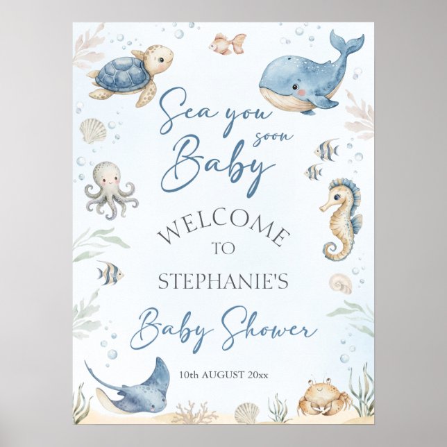 Under The Sea Baby Shower Welcome Sign Poster (Vorne)
