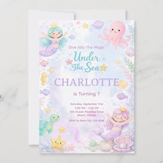 Under The Sea Birthday Invitation Editable Einladung (Vorderseite)