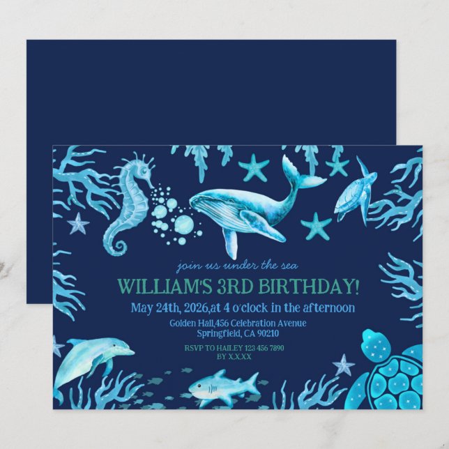 Under the Sea birthday invitation, ocean boy  Einladung (Vorne/Hinten)