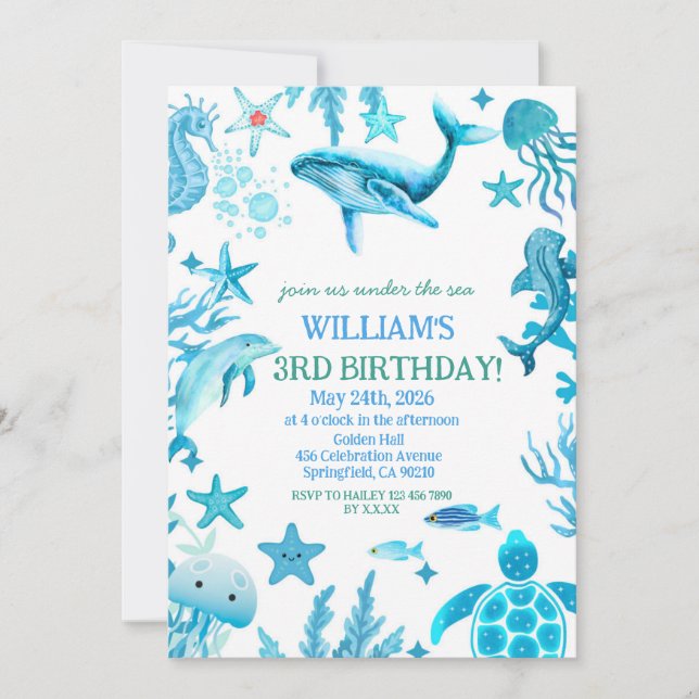 Under the Sea birthday invitation, ocean boy  Einladung (Vorderseite)
