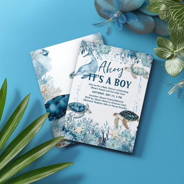 Under the Sea Blue Ahoy It's a Boy Baby Shower Einladung (Von Creator hochgeladen)