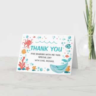 Under the Sea blue and coral Thank you card Dankeskarte
