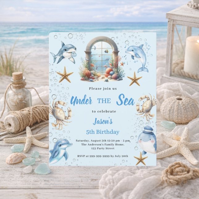 Under the sea blue animals boy Birthday invitation (Von Creator hochgeladen)