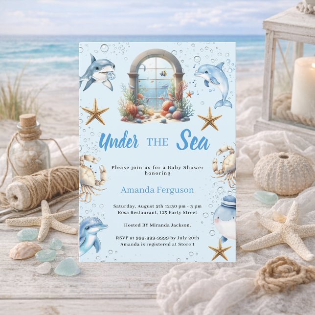 Under the sea blue ocean animals boy Baby Shower Einladung (Von Creator hochgeladen)