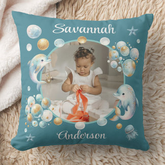 Under the Sea Cute Dolphin Photo Girly  Kissen