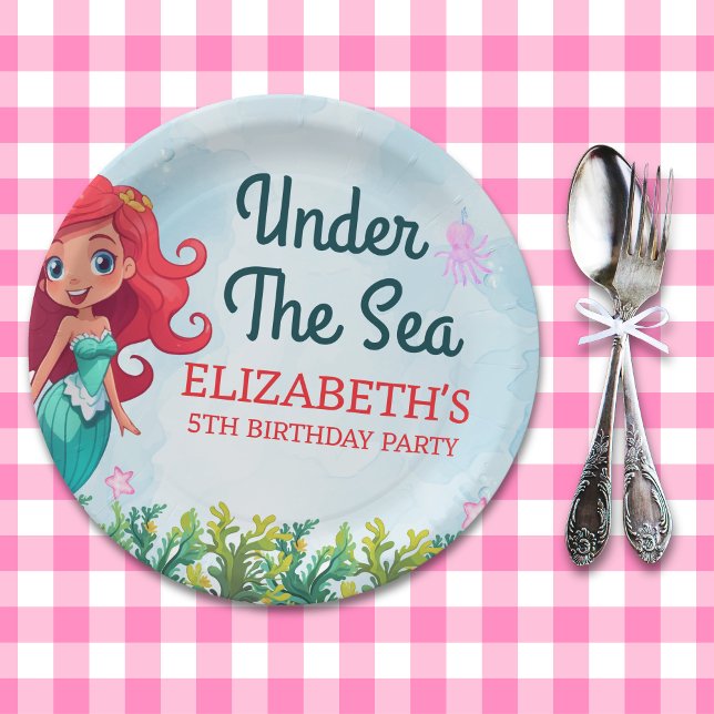 Under the sea Cute Mermaid Birthday Girl Pappteller (Von Creator hochgeladen)